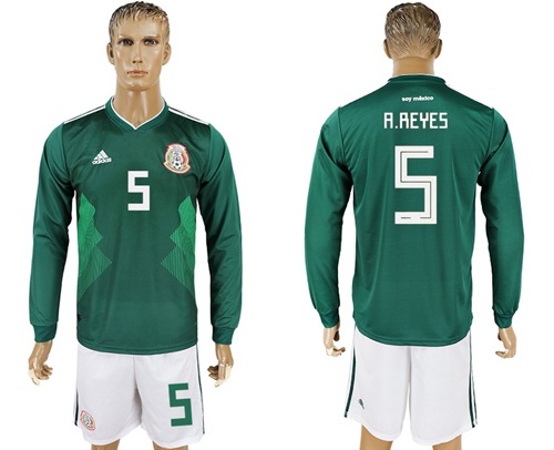 Mexico #5 A.Reyes Home Long Sleeves Soccer Country Jersey - Click Image to Close